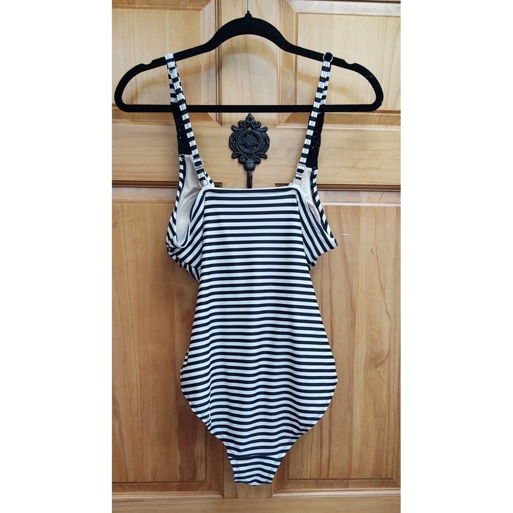 Merona Size M Black & White Striped No Wire Padded Bra Swimsuit Bathing Suit - Picture 4 of 12